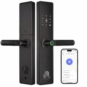 OTTELOGIA Tuya WiFi Smart Lock with Arabic Voice Support, Electronic Keyless Entry Door Lock with Handle, Biometric Fingerprint, App Control, RFID & Keys (Matte Black)
